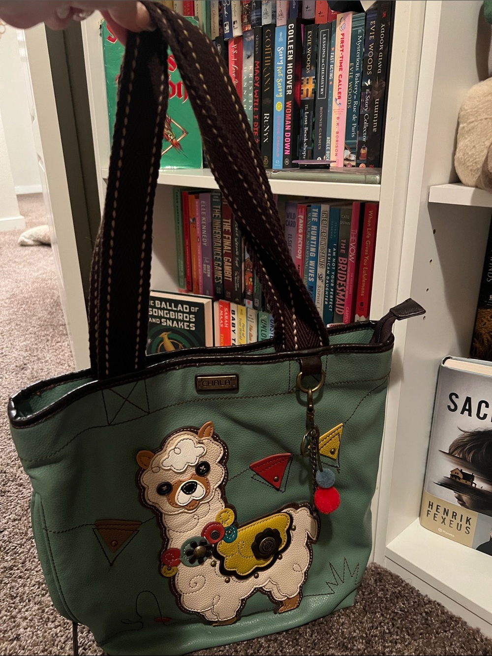 Chala- Turquoise Tote with Polka Dot Lining - Picture 11 of 11